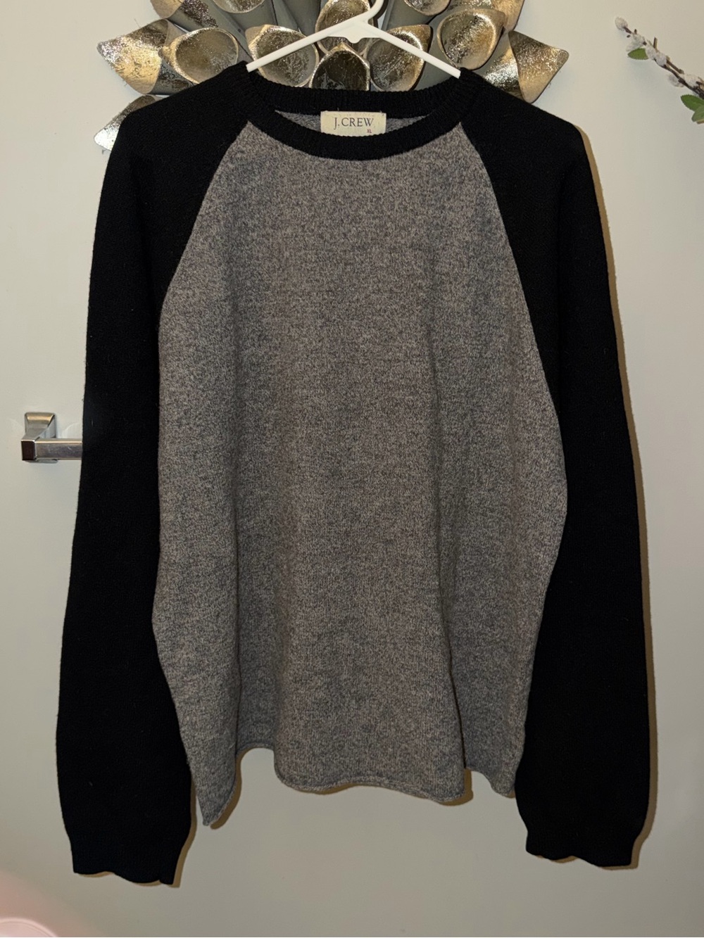 J. Crew Men’s Gray Body with Black Raglan Crewneck Sweater